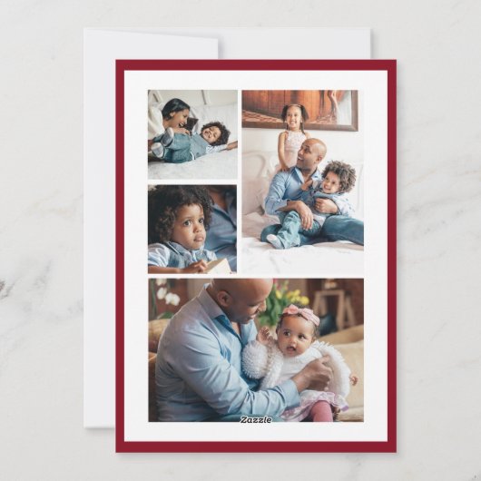 クリスマスの素朴なフローラ5写真コラージュのバーガンディ シーズンカード (裏面)