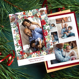 クリスマスの素朴なフローラ5写真コラージュのバーガンディ シーズンカード