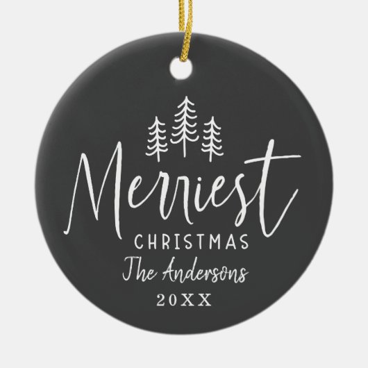 クリスマスの素朴な手描きの木 セラミックオーナメント (正面)