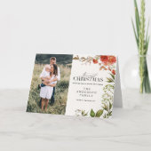 クリスマスの素朴な葉の牡鹿の写真は赤と緑 シーズンカード (正面)