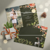 クリスマスの素朴な葉の牡鹿の写真は赤と緑 シーズンカード