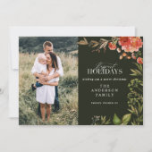 クリスマスの素朴な葉の牡鹿の写真は赤と緑 シーズンカード (正面)