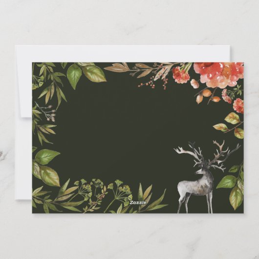 クリスマスの素朴な葉の牡鹿の写真は赤と緑 シーズンカード (裏面)