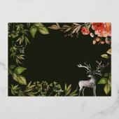 クリスマスの素朴な葉の牡鹿の写真は赤と緑 箔シーズンカード (裏面)