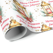 クリスマスの素朴な金ゴールドランタンの水の色カスタム ラッピングペーパー (ロールコーナー)