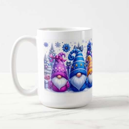 クリスマスの紫と青のノーム コーヒーマグカップ (左)