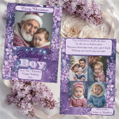 クリスマスの紫の花の水彩 誕生日の少年 シーズンカード