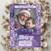クリスマスの紫の花の水彩 誕生日の少年 シーズンカード