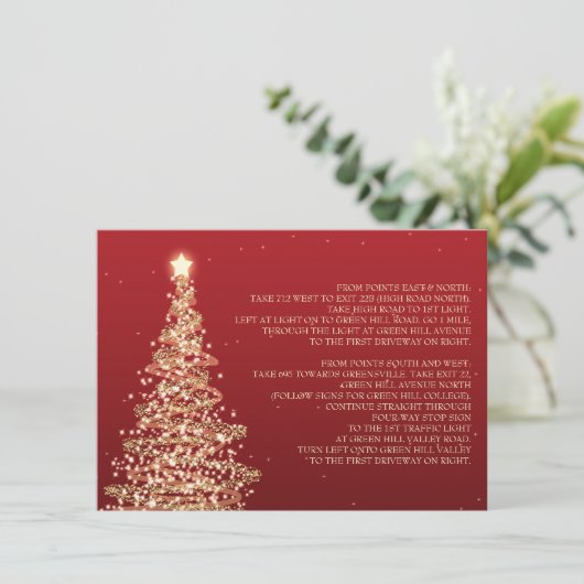 クリスマスの結婚式の車の経路案内の赤の金ゴールド 招待状 (スタンド正面)