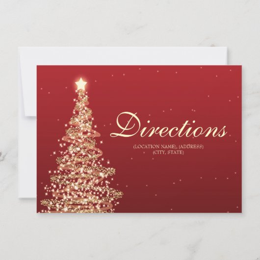 クリスマスの結婚式の車の経路案内の赤の金ゴールド 招待状 (裏面)