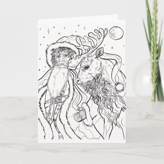 クリスマスの絵を自分で塗ろう サンタとトナカイ カード (正面)