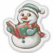 クリスマスの絵本を読む雪だるま シール (正面)