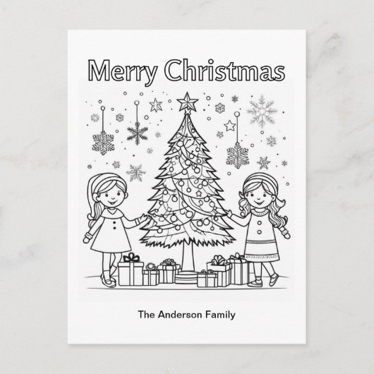 クリスマスの絵柄のぬりえ キッズ メリークリスマス ポストカード (正面)