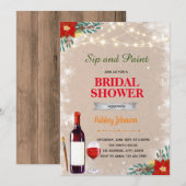 クリスマスの絵画とワインの飲み会への招待 招待状 (正面/裏面)