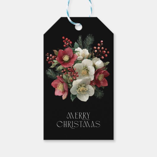 クリスマスの絵画のようなクリスマスローズのホリデーデザイン ギフトタグ (正面)