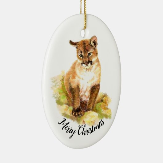 クリスマスの絵画水の色のクーガーの子 セラミックオーナメント (右)