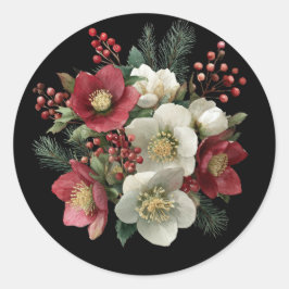 クリスマスの絵画風のクリスマスローズのホリデーデザイン ラウンドシール