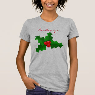 クリスマスの緑および赤いヒイラギThunder_Cove Tシャツ