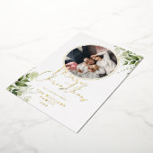 クリスマスの緑とゴールドのリングの写真 箔シーズンカード (回転した状態)