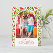 クリスマスの緑とホーリーの写真 シーズンカード (スタンド正面)