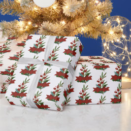 クリスマスの緑と赤い弓パターン ラッピングペーパー