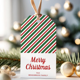 クリスマスの緑と赤のストライプ ギフトタグ