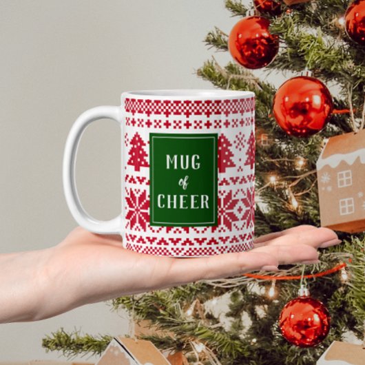 クリスマスの緑と赤のニットのセーターのマグ応援 コーヒーマグカップ