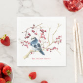 クリスマスの緑と鳥 - パーソナライズされたホリデー スタンダードランチョンナプキン (インサイチュ)