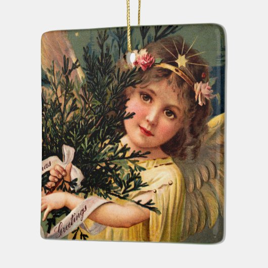 クリスマスの緑に輝く天使 セラミックオーナメント (左)