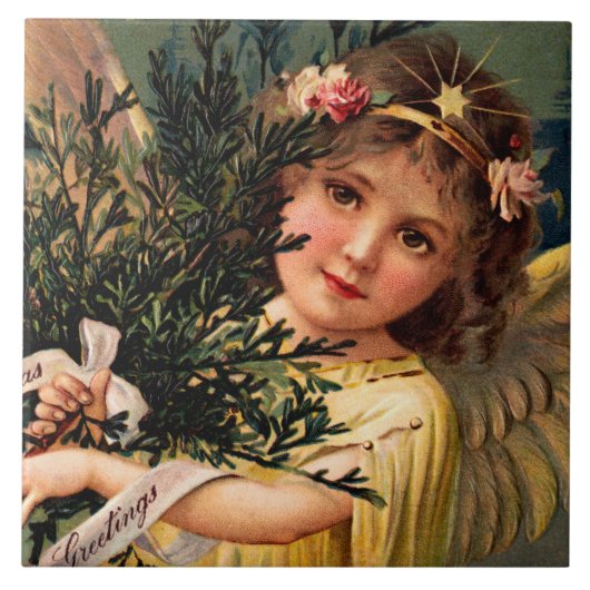 クリスマスの緑に輝く天使 タイル (正面)