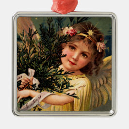 クリスマスの緑に輝く天使 メタルオーナメント