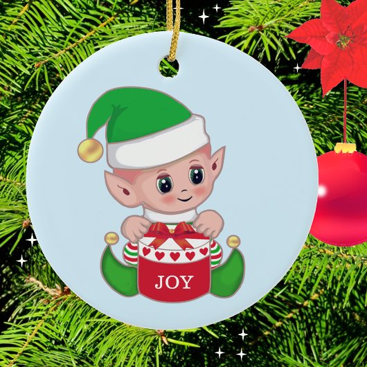 クリスマスの緑のエルフ セラミックオーナメント