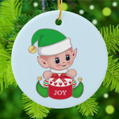 クリスマスの緑のエルフ セラミックオーナメント