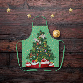 クリスマスの緑のカメの鳩 エプロン