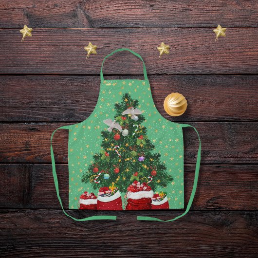 クリスマスの緑のカメの鳩 エプロン