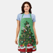 クリスマスの緑のカメの鳩 エプロン (着用した状態)