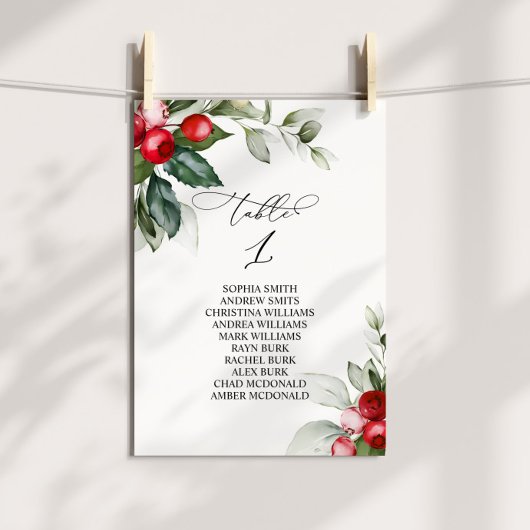 クリスマスの緑のテーブル番号1シーティングチャート 招待状