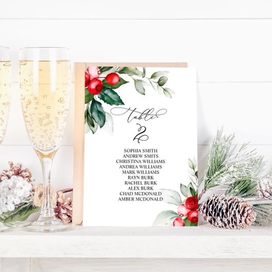 クリスマスの緑のテーブル番号2シーティングチャート 招待状