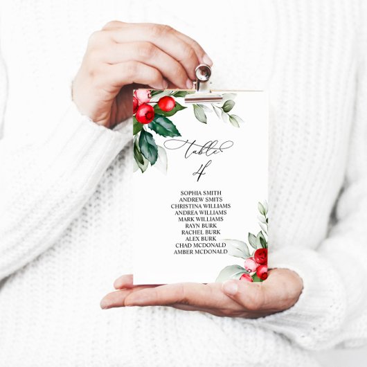 クリスマスの緑のテーブル番号4シーティングチャート 招待状