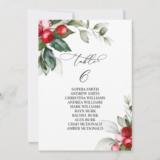 クリスマスの緑のテーブル番号6シーティングチャート 招待状 (正面)