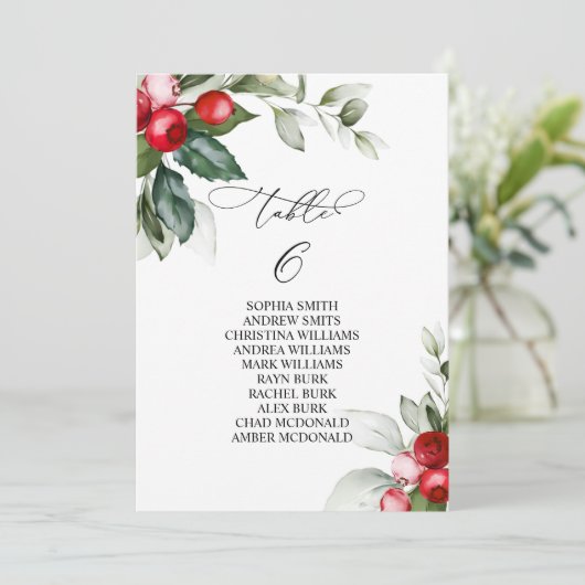クリスマスの緑のテーブル番号6シーティングチャート 招待状 (スタンド正面)