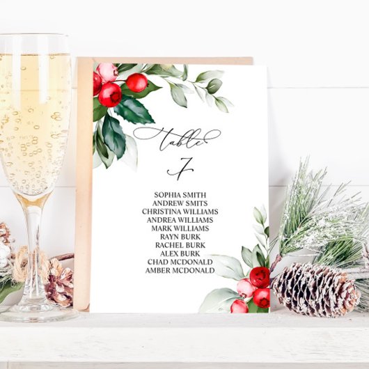 クリスマスの緑のテーブル番号7シーティングチャート 招待状