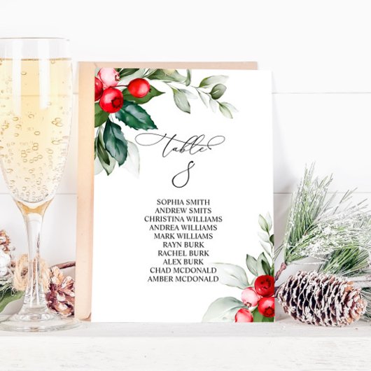 クリスマスの緑のテーブル番号8シーティングチャート 招待状