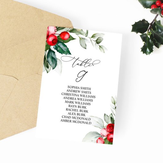 クリスマスの緑のテーブル番号9シーティングチャート 招待状