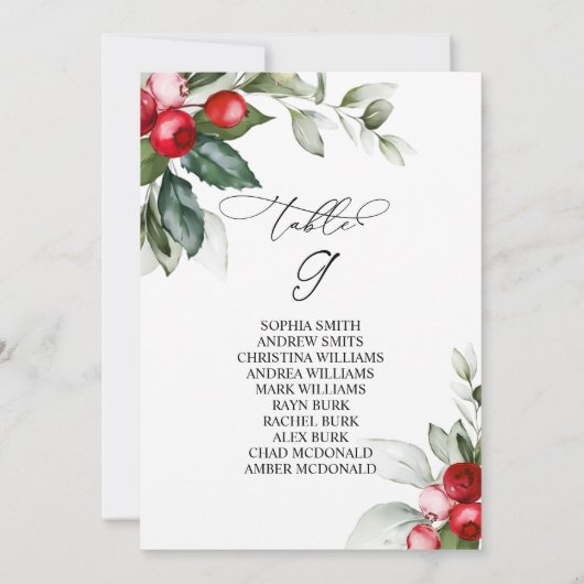 クリスマスの緑のテーブル番号9シーティングチャート 招待状 (裏面)