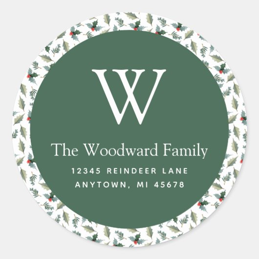 クリスマスの緑のパターンアドレス ラウンドシール (正面)