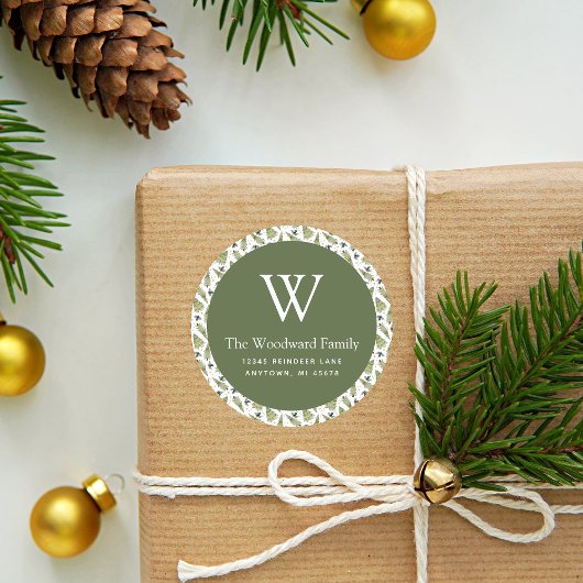 クリスマスの緑のパターンアドレス ラウンドシール