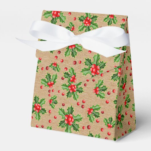 クリスマスの緑のヒイラギ 赤い実 フェイバーボックス (正面サイド)