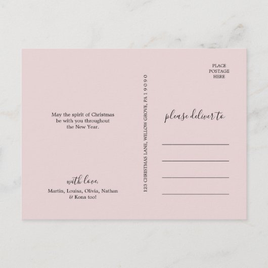 クリスマスの緑の信仰の愛と家族写真 シーズンポストカード (裏面)