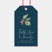 クリスマスの緑の信仰の愛と家族 |ネイビー ギフトタグ (正面)